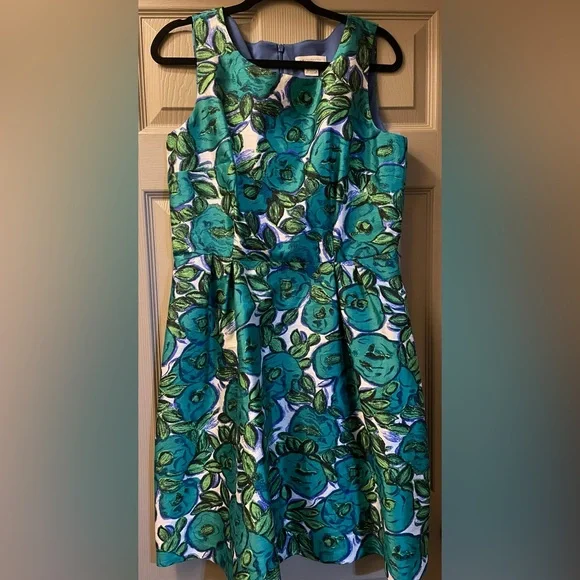 liz claiborne green dress Vintage 80s Liz Claiborne Button Down Dress Green Blue Print main image 1